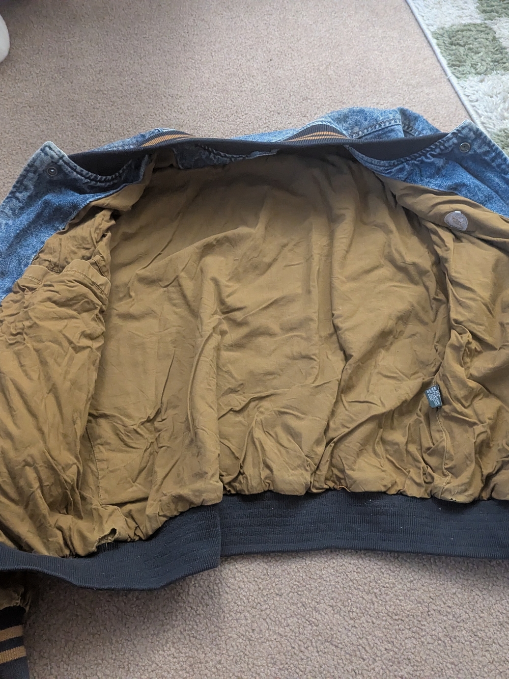 Dunbrooke Two-Tone Denim Bomber Jacket in Blue and Brown - Picture 8 of 12
